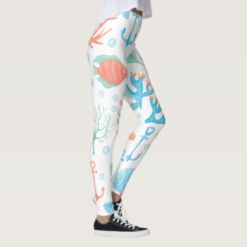 unique colorful sea aquatic plants animal pattern leggings