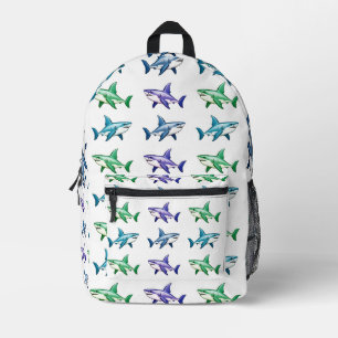 Unique Colorful Sharks Pattern Printed Backpack