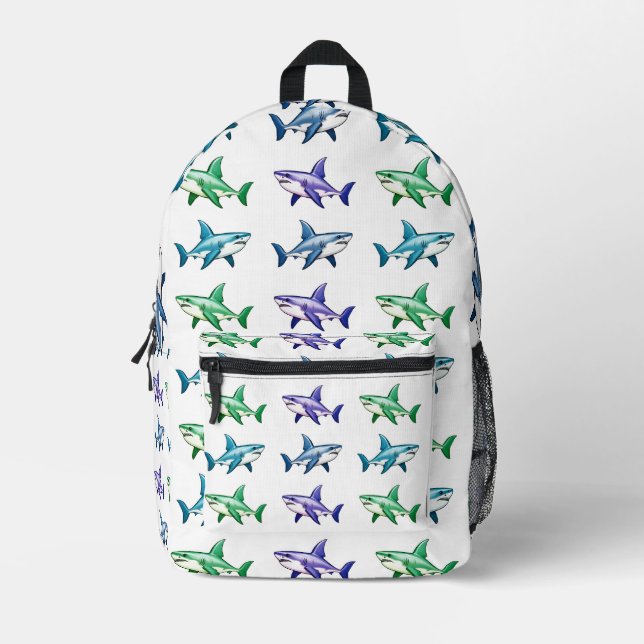 Unique Colorful Sharks Pattern Printed Backpack (Front)