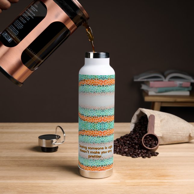 Unique Colorful Triangle Pattern & Quotes Water Bottle (Coffee (Rotated))