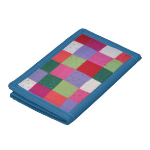 unique colorful vintage knitted patchwork tri-fold wallet