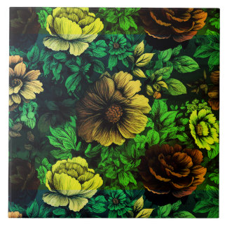Unique Colors Vintage Floral Print Ceramic Tile