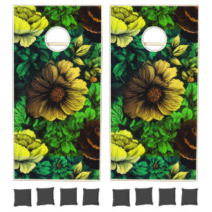 Unique Colors Vintage Floral Print Cornhole Set