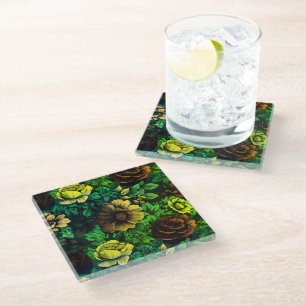 Unique Colors Vintage Floral Print Glass Coaster