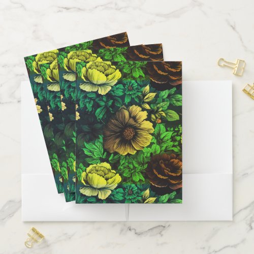 Unique Colors Vintage Floral Print Pocket Folder