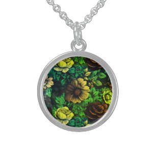 Unique Colors Vintage Floral Print Sterling Silver Necklace