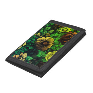 Unique Colors Vintage Floral Print Trifold Wallet
