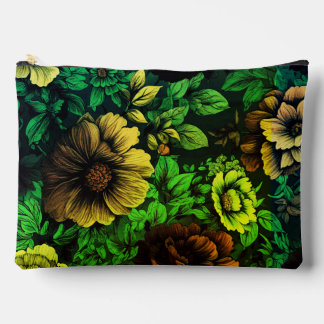 Unique Colors Vintage Green Floral Print Accessory Pouch