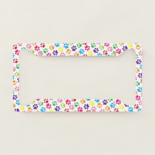 Unique Colourful Dogs And Cats Paws Pattern License Plate Frame