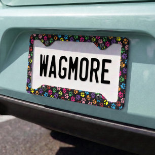 Unique Colourful Dogs And Cats Paws Pattern License Plate Frame