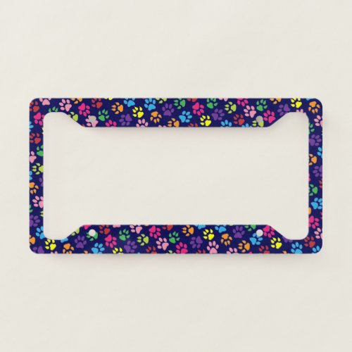 Unique Colourful Dogs And Cats Paws Pattern License Plate Frame