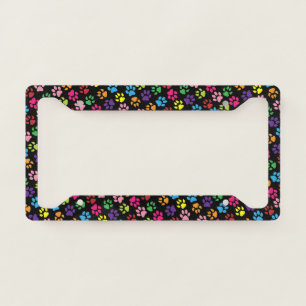 Unique Colourful Dogs And Cats Paws Pattern License Plate Frame