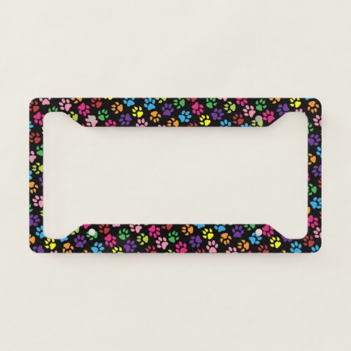 Unique Colourful Dogs And Cats Paws Pattern License Plate Frame