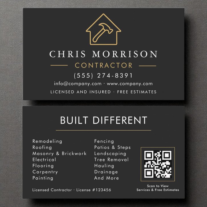Unique Construction Modern Black Gold QR Code Business Card