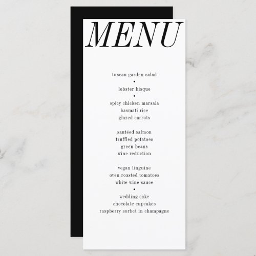 Unique Contemporary Black White Typography Wedding Menu
