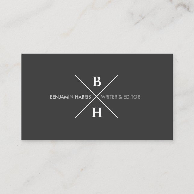 UNIQUE & COOL MODERN MONOGRAM on DARK GRAY Business Card (Front)