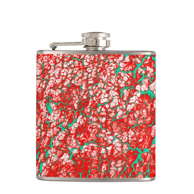 Unique Cool Pink Red Green Abstract Pattern Flask (Front)