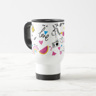 Unique Cool Trendy Teen Girls Illustrated Pattern Travel Mug