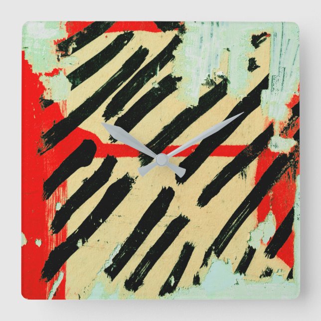 Unique Cool Worn Wall Paper Paint Square Wall Clock (Front)