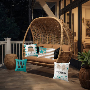 Unique Copper & Turquoise July 4th Flag Accent Pillow