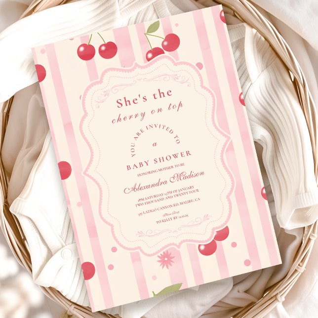 Unique Coquette Cherry on Top Baby Shower Invitation (Creator Uploaded)