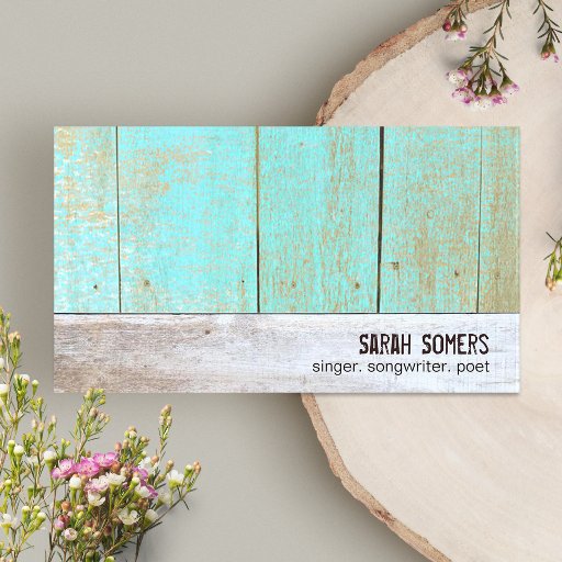 Customizable Cute Country Nature Weathered Turquoise Wood Business Card Templates