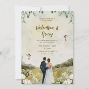 Unique Couple Illustration Wedding Invitation