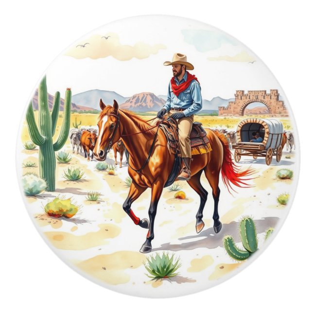 Unique Cowboy Art Ceramic Knob (Front)