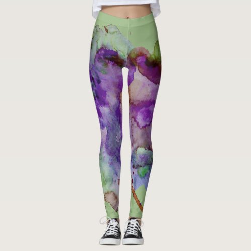 Unique, Crazy Green &amp; Purple Paint Splatter Leggings