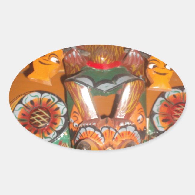 Unique Cultural Art - Sri Lankan/Indonesian Design Oval Sticker (Front)