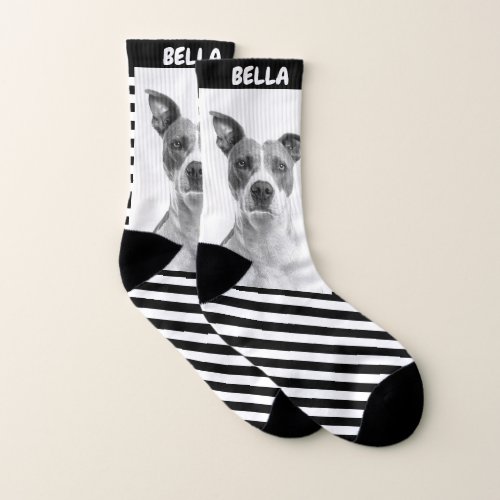 Unique custom black and white picture and text socks