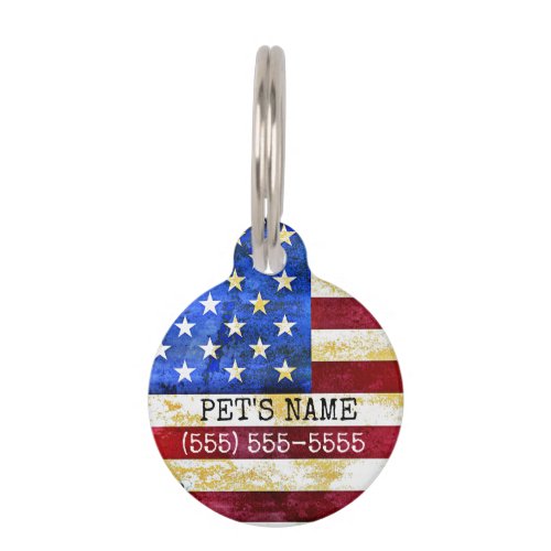 Unique Custom Designed Rustic American Flag Pet ID Tag
