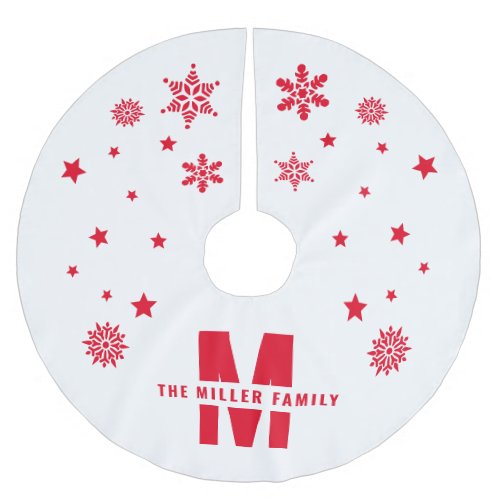 Unique Custom Family Name Template White Red Stars Brushed Polyester Tree Skirt
