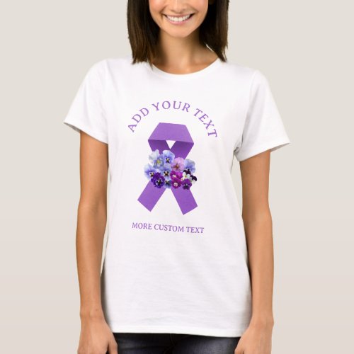 Unique Custom Floral Purple Ribbon Awareness  T_Shirt