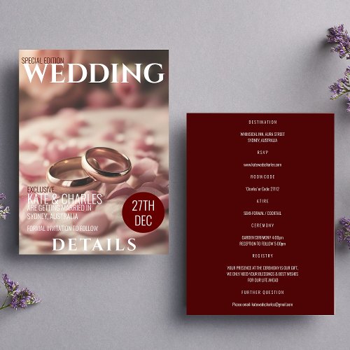 Unique Custom Magazine Style wedding details Invitation