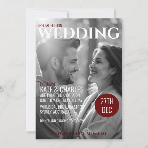 Unique Custom Magazine Style Wedding invitation 