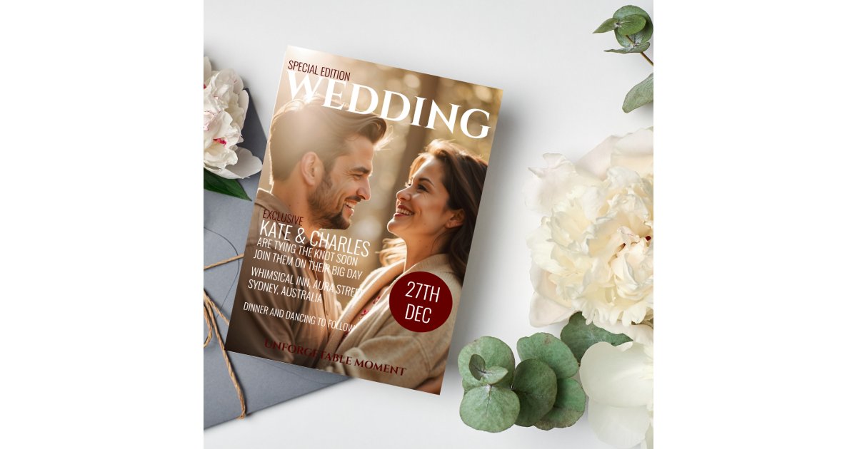 Unique Custom Magazine Style Wedding Invitation 