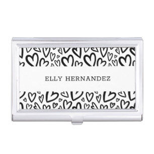 Unique Custom Name Elegant Heart Pattern Black Business Card Case