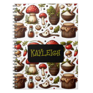Unique custom name mushroom cottagecore pattern notebook
