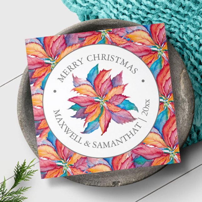 Unique Custom Photo Christmas Cards Pink (Customizable holiday greeting cards feature unique watercolor art and design by Victoria Grigalunas)