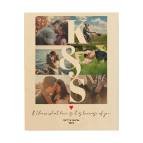 Unique Custom Photo Collage Couples Newlywed Wood Wall Art