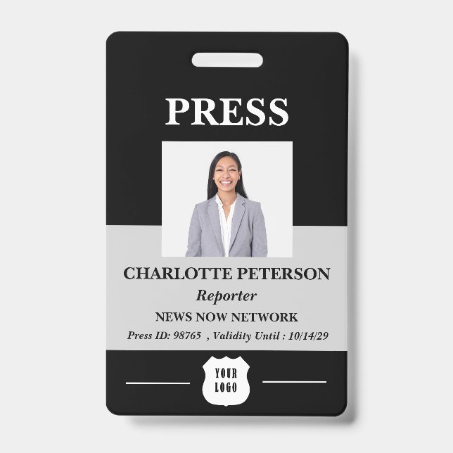 Unique Custom Photo & Logo Press ID  Badge (Front)
