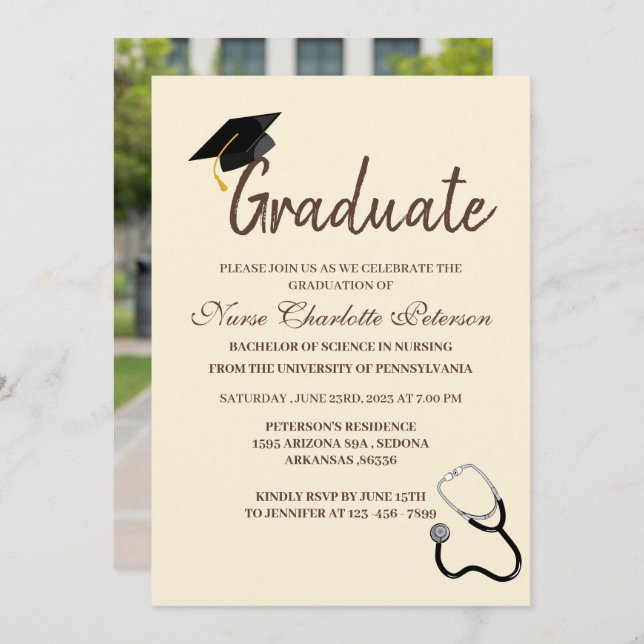 Unique Custom Photo Nurse Graduation Party Invitation (Front/Back)