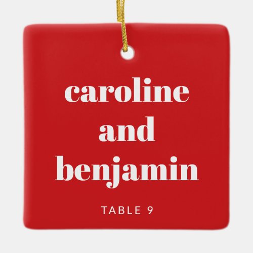 Unique Custom Place Card Christmas Wedding Red Ceramic Ornament