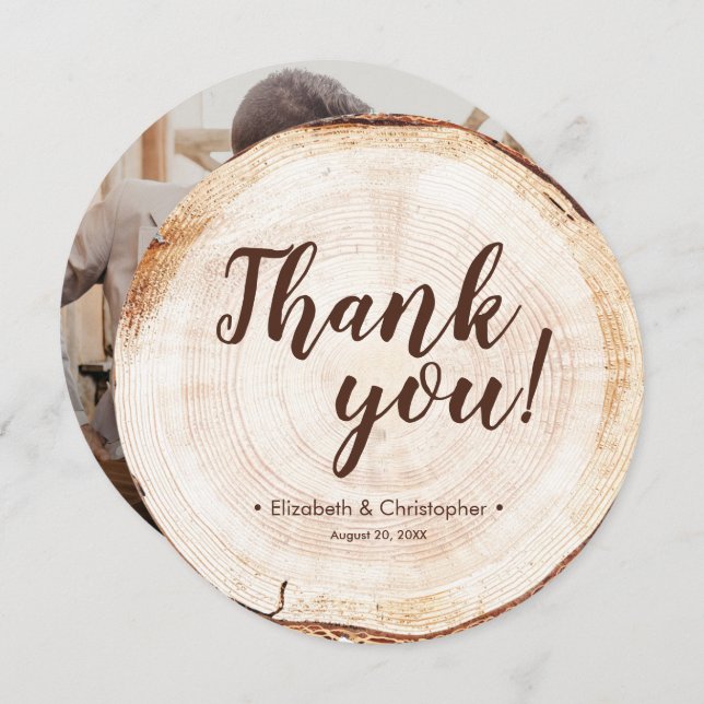 Unique Custom Rustic Wood Slice Wedding Photo Invitation (Front/Back)