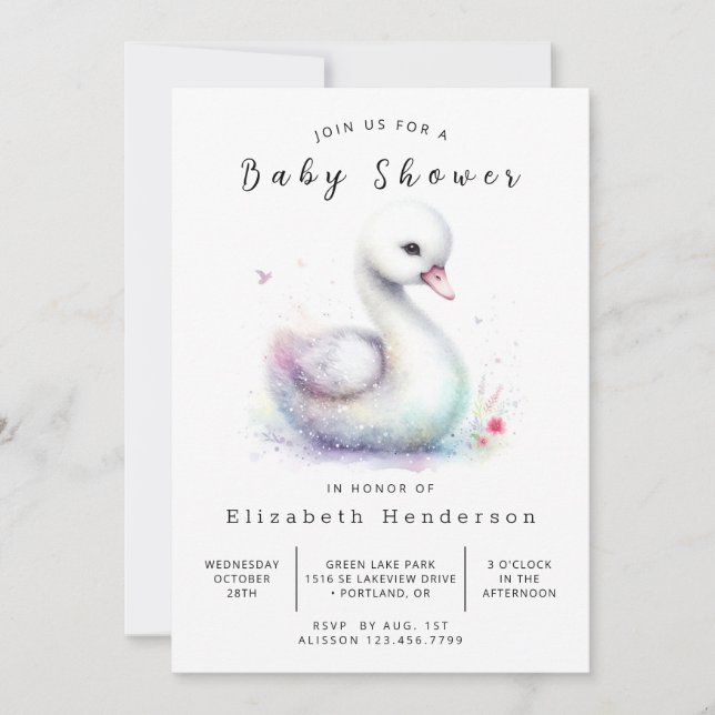 Unique Custom Swan Baby Shower Invitation (Front)