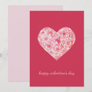 Unique Custom Watercolor Rose Heart Valentines Day Holiday Card