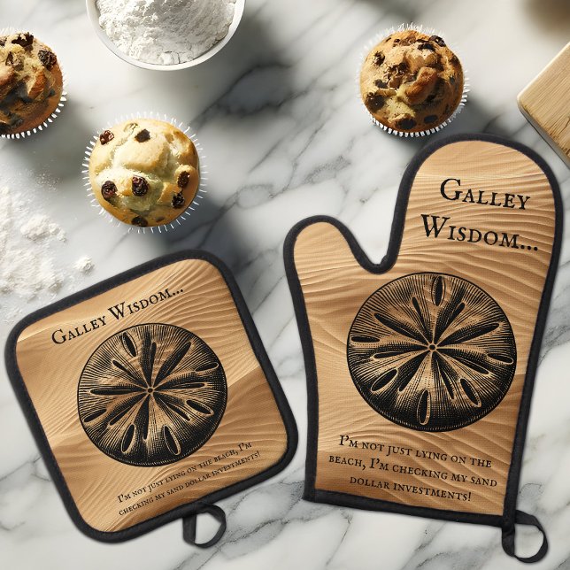 Unique Customized Beach Sand Dollar Galley Wisdom Oven Mitt & Pot Holder Set (Creator Uploaded)