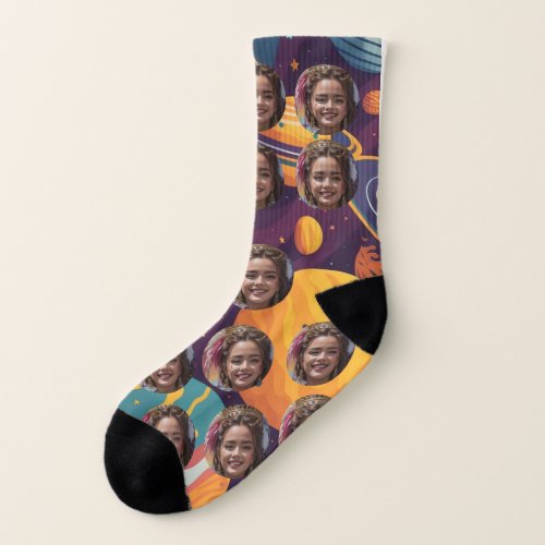 Unique Customized Photo Socks with cosmos theme