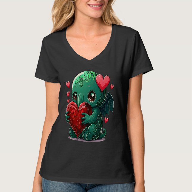 Unique Cute Cthulhu Valentines Day T-Shirt (Front)